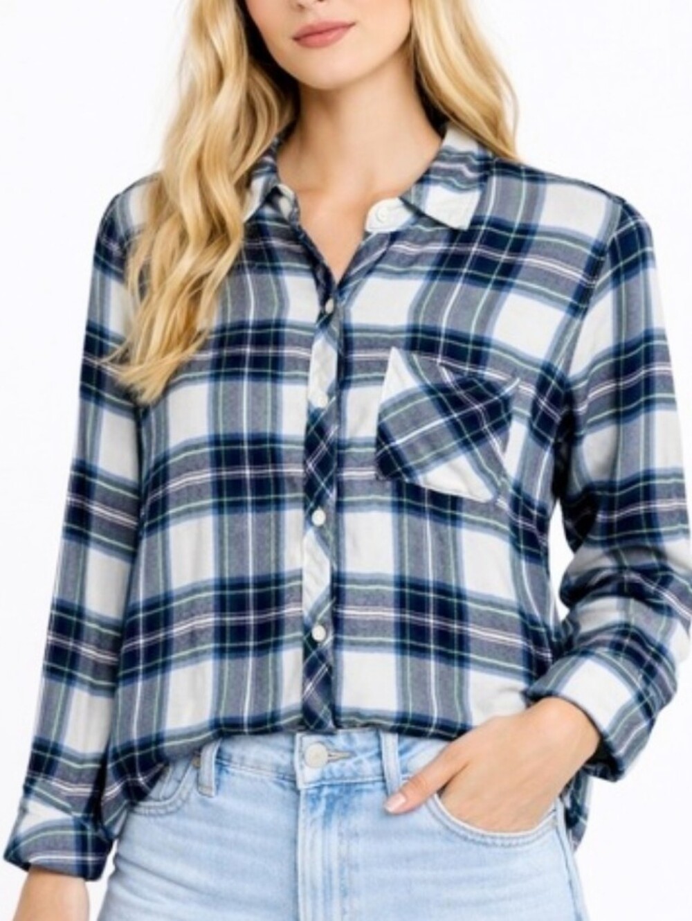 Rails Navy, Green & White Hunter Plaid Shirt, Size Small